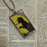 black cat and owl - vintage halloween illustrations, upcycled to hand-soldered glass pendant