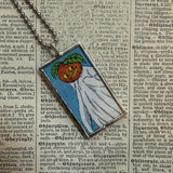 Witch, jack o lantern, ghost - vintage halloween illustrations, upcycled to hand-soldered glass pendant