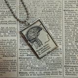 Human Brain- vintage dictionary illustrations, upcycled to hand-soldered glass pendant