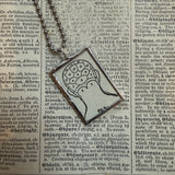 Phrenology - vintage dictionarillustrations, upcycled to hand-soldered glass pendant