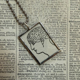 Phrenology - vintage dictionarillustrations, upcycled to hand-soldered glass pendant