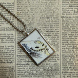 Skeleton and Boogie Monster- vintage halloween illustrations, upcycled to hand-soldered glass pendant