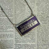 Chowards Violet Candy, vintage candy wrapper up-cycled to soldered glass pendant
