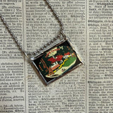 Lake Tahoe, vintage travel poster illustration up-cycled to soldered glass pendant