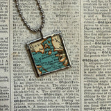 Vancouver, Victoria Canada vintage map, hand-soldered glass pendant