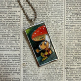 Little insect under a mushroom, vintage illustrations, up-cycled to soldered glass pendant