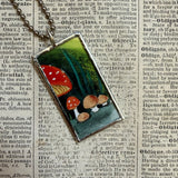 Little insect under a mushroom, vintage illustrations, up-cycled to soldered glass pendant