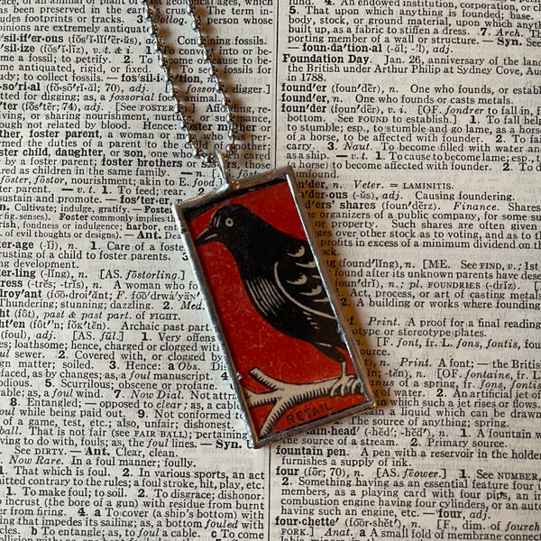 1 - Blackbird and rising sun, vintage up-cycled to soldered glass pendant