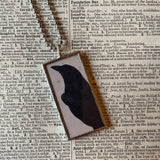 1 - Raven, crow, blackbirds, vintage illustrations up-cycled to soldered glass pendant