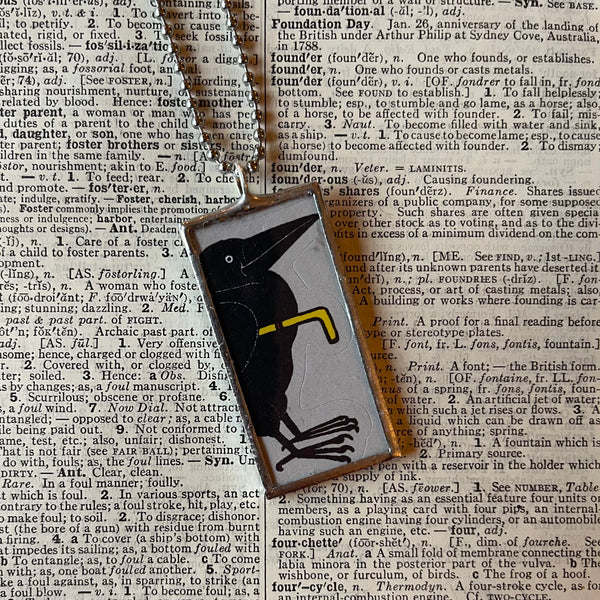 1 - Raven, crow, blackbirds, vintage illustrations up-cycled to soldered glass pendant