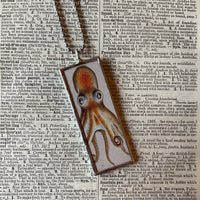 1 Octopus, letter O, vintage illustrations up-cycled to soldered glass pendant