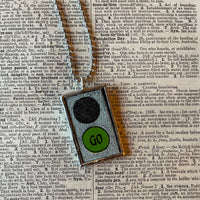 Red light, green light, vintage children's book illustrations up-cycled to soldered glass pendant