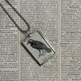 Raven, vintage 1930s dictionary illustration, upcycled to soldered glass pendant