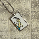 Green Eggs and Ham, vintage children's book illustration, upcycled to soldered glass pendant