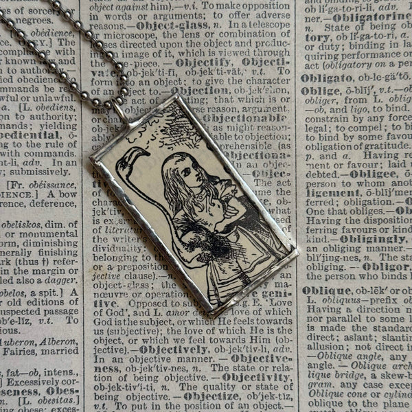 Alice in Wonderland, original illustrations from vintage book, up-cycled to soldered glass pendant