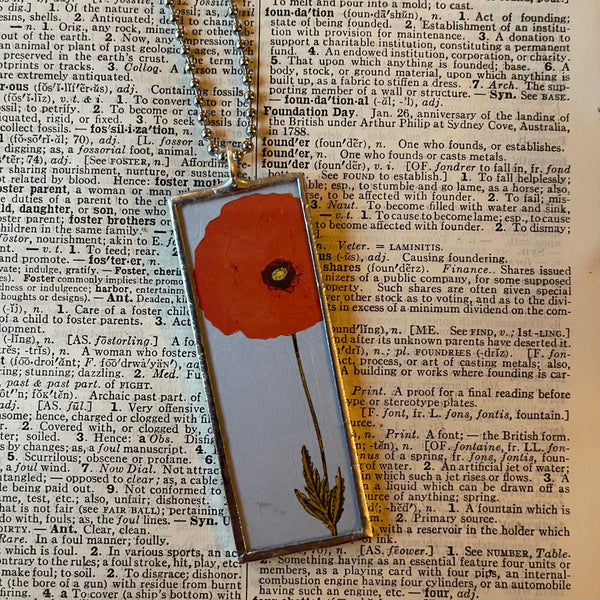 1 Red Poppy - vintage natural history illustration up-cycled to soldered glass pendant
