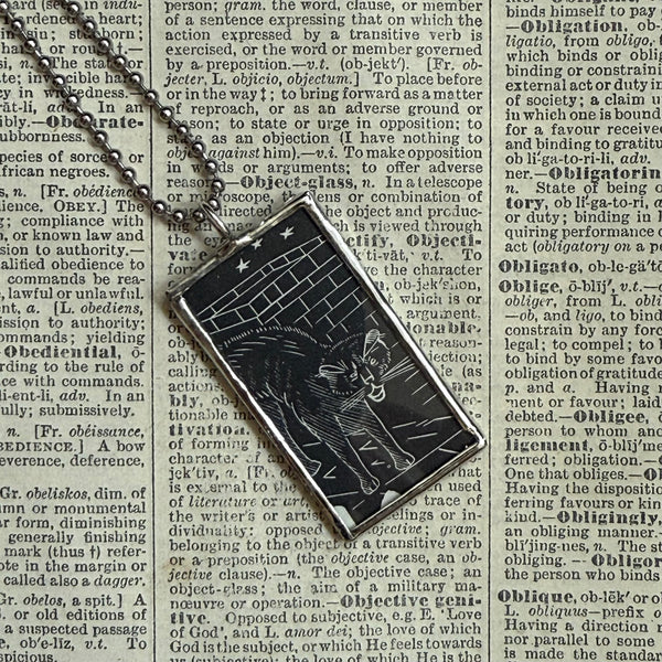 Cat, Kitten, Kitty, vintage children's book illustrations, up-cycled to soldered glass pendant