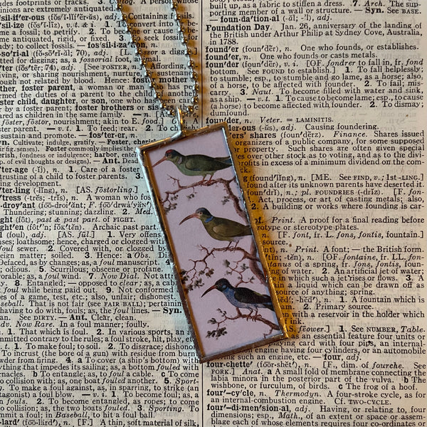 1 Birds, dandelion, vintage illustrations upcycled to soldered glass pendant