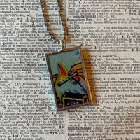 1 Smoking monkey, matches, vintage illustrations up-cycled to soldered glass pendant
