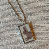 Rabbits, vintage illustrations upcycled to soldered glass pendant