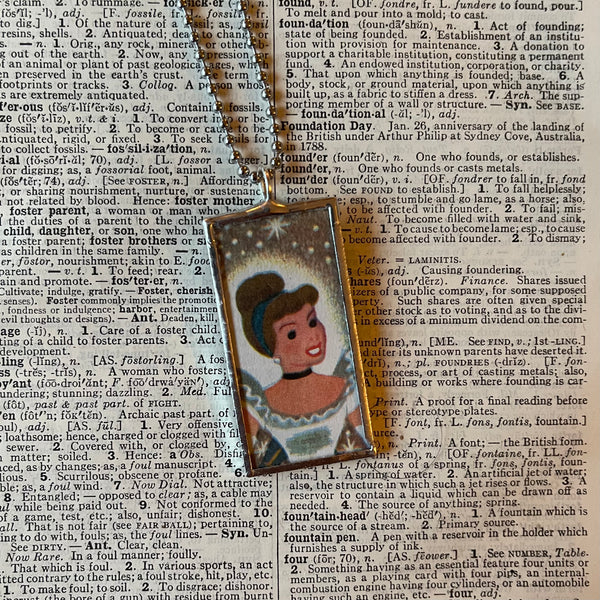 Cinderella, original illustrations from vintage book, up-cycled to soldered glass pendant