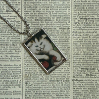 Cat, Kitten, Kitty, vintage children's book illustrations, up-cycled to soldered glass pendant
