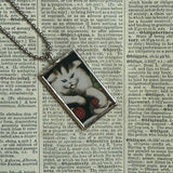 Cat, Kitten, Kitty, vintage children's book illustrations, up-cycled to soldered glass pendant
