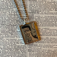 Boris and Natasha, Rocky and Bullwinkle, vintage 1960s comic illustration, upcycled to soldered hand-soldered glass pendant 