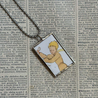 Little Prince, original illustrations from vintage book, up-cycled to soldered glass pendant