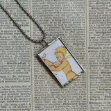 Little Prince, original illustrations from vintage book, up-cycled to soldered glass pendant