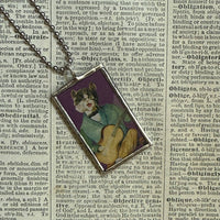 Cat, Kitten, Kitty, vintage children's book illustrations, up-cycled to soldered glass pendant