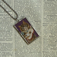 Cat, Kitten, Kitty, vintage children's book illustrations, up-cycled to soldered glass pendant