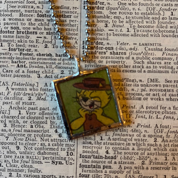 Top Cat vintage 1970s comic illustrations, up-cycled to soldered glass pendant