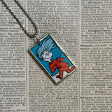 Cat in the Hat, original illustrations from vintage book, up-cycled to soldered glass pendant