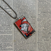Cat in the Hat, original illustrations from vintage book, up-cycled to soldered glass pendant