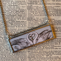 1 Swans, love birds, butterfly, up-cycled to hand-soldered glass pendant