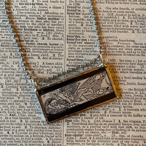 1 Fairies, vintage 1930s chidlren's book illustration up-cycled to hand-soldered glass pendant