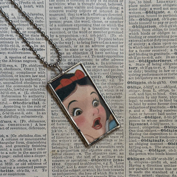 Snow White, vintage illustrations, up-cycled to soldered glass pendant