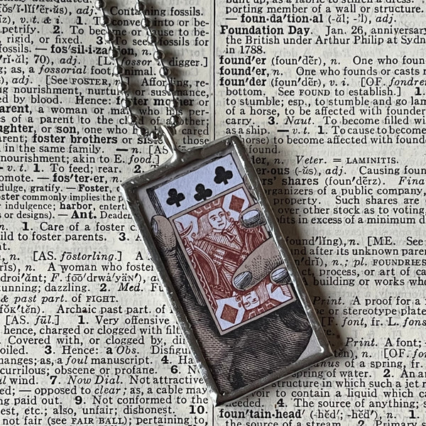 1 Vintage playing cards, vintage illustrations up-cycled to soldered glass pendant