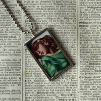 Tamara de Lempicka Art Nouveau Woman painting,  upcycled to 2-sided soldered glass pendant