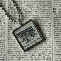 Toad, vintage 1930s dictionary illustration, up-cycled to hand-soldered glass pendant