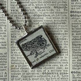Toad, vintage 1930s dictionary illustration, up-cycled to hand-soldered glass pendant