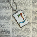 Lowly Worm children's book illustrations up-cycled to soldered glass pendant