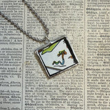 Lowly Worm children's book illustrations up-cycled to soldered glass pendant