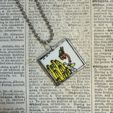 Lowly Worm children's book illustrations up-cycled to soldered glass pendant