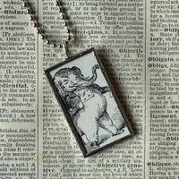 Elephants, vintage illustrations upcycled to hand-soldered glass pendant with choice of necklace, bookmark or keychain