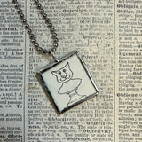 Gorey - Cat / Girl Vintage book illustrations, hand-soldered glass pendant