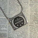Dirge, In Memoriam, victorian book spot graphics  up-cycled to soldered glass pendant