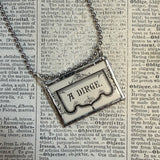 Dirge, In Memoriam, victorian book spot graphics  up-cycled to soldered glass pendant