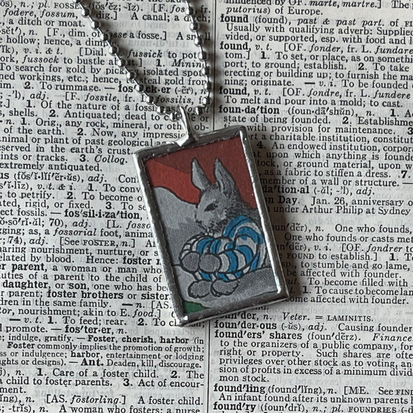 Little bunny, Good Night Moon illustrations, up-cycled to soldered glass pendant
